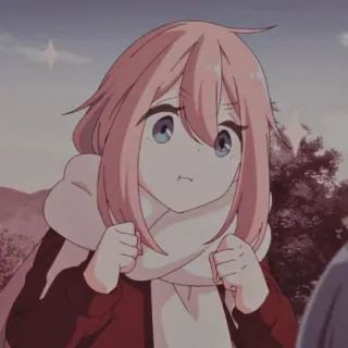✨ Nadeshiko Kagamihara Yuru Camp Anime, Leuk, Meisje, Sjaal, Roze haar telegram sticker