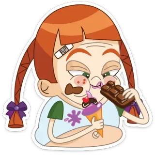 🍫 cartoon, girl, ice cream, chocolate, sweet, eating, child, dessert telegram sticker