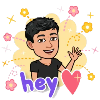 🌚 hey bitmoji, greeting, friendly, cartoon, stars, flowers, hello, wave telegram sticker