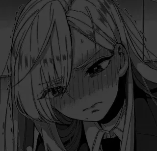 🖤 动漫, 漫画, 女孩, 悲伤, 汗, 疲惫, 校服, 情绪化 telegram sticker