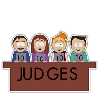🥇 JUDGES dessin animé, South Park, juges, tableau de score, émission télé telegram sticker
