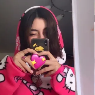 💖 hello kitty, pikachu, heart, pink, hoodie, selfie, girl, cute telegram sticker