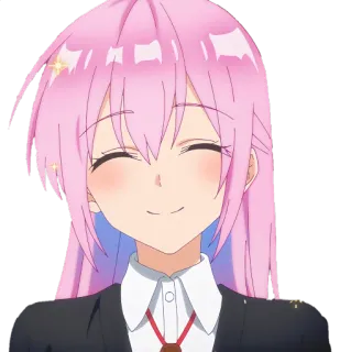 ☺ anime, gadis, rambut pink, senyum whatsapp sticker