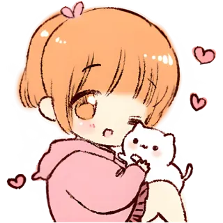😉 Anime, Dễ thương, Cô gái, Mèo, Trái tim, Chibi whatsapp sticker