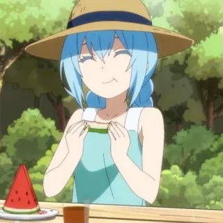 🍉 Anime, Pastèque, Été, Mignon, Fille, Dessin animé telegram sticker