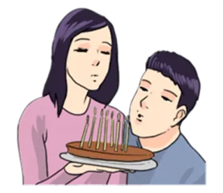 🎂 aniversário, celebração, bolo, velas, soprando, casal telegram sticker