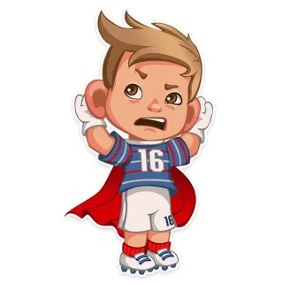 👂 16 adesivo, desenho animado, menino, futebol, esporte, capa, número 16 telegram sticker