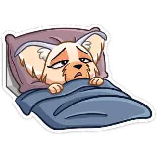😴 perro, enfermo, cama, cansado, dibujos animados, dormilón telegram sticker