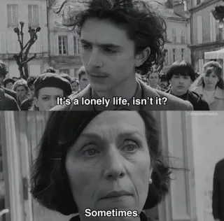 ☘ It's a lonely life, isn't it?
Sometimes lonely, black and white, melancholy, film, sad telegram sticker