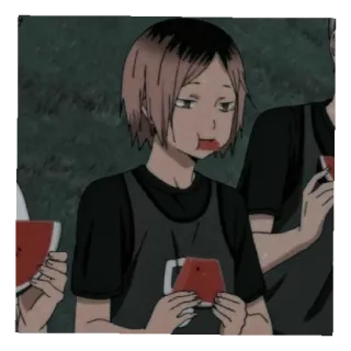 😄 Kenma Kozume Haikyuu!! Kenma, Kozume, Haikyuu, Anime, Melancia, Personagem, Comendo whatsapp sticker