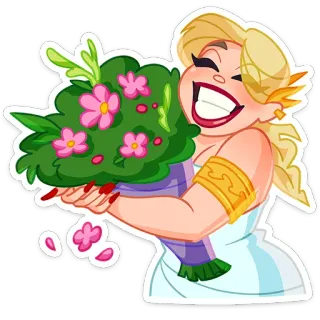 💐 woman, flowers, bouquet, joyful, celebration, cartoon, happy telegram sticker