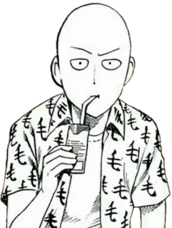 😐 Saitama One Punch Man Сайтама, Ванпанчмен, аниме, манга, лысый, пьющий, сок в коробке, обычный whatsapp sticker