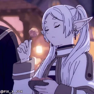 😎 @FIX_X_FOX 动漫, 精灵, 白发, 可爱, 吃东西 telegram sticker