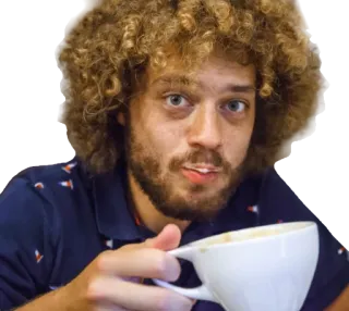 ☕️ homme, cheveux bouclés, café, portrait, intérieur, barbu whatsapp sticker