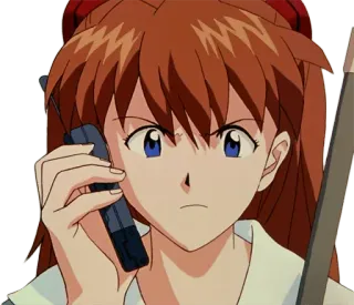 📞 Asuka Langley Soryu Neon Genesis Evangelion Anime, Gadis, Telepon, Serius, Karakter telegram sticker