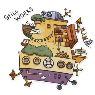 🏗 STILL WORKS
INPUT
OUTPUT maszyna, mechanizmy, wejście, wyjście, naklejka, kreskówka, steampunk telegram sticker