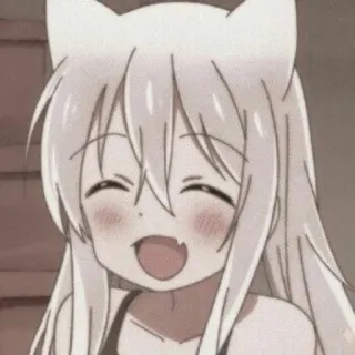 😆 fille anime, oreilles de chat, souriant, joyeux, kawaii, mignon telegram sticker
