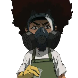 😷 Huey Freeman The Boondocks the boondocks, huey freeman, masker gas, kartun telegram sticker