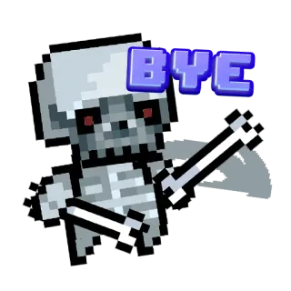 💀 BYE skeleton, pixel art, goodbye, bye, waving telegram sticker