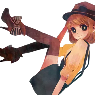 🌝 fille anime, mignon, mode, chapeau, bottes, nœud telegram sticker