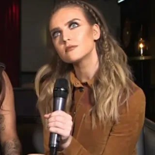 🍼 woman, microphone, interview, portrait, blond, singer, perrie edwards telegram sticker