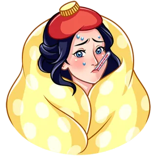 🤒 sick, ill, fever, thermometer, cold, headache, woman telegram sticker