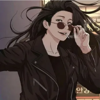 😁 안경 phụ nữ, kính, kính râm, áo da, tóc dài, Hàn Quốc telegram sticker