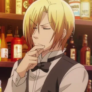 🌊 Anime, Barman, Loira, Pensativa, Bar telegram sticker