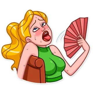 🥵 heiß, schwitzend, Ventilator, Frau, Cartoon, erschöpft whatsapp sticker