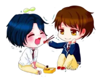 💕 chibi, anime, cute, characters, kawaii, eating, pocky telegram sticker