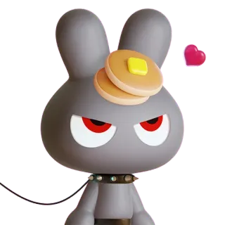 🐰 coelho, panquecas, coração, fofo, cinza, coleira telegram sticker
