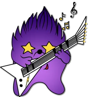 😝 muzyka, gitara, rock, gwiazda, kreskówka, fioletowy, nuty, gwiazda rocka telegram sticker