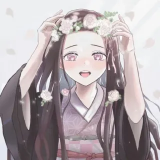 ⛓ Nezuko Kamado Demon Slayer Anime, Nezuko Kamado, Kimetsu no Yaiba, Mahkota bunga, Kartun, Karakter, Potret telegram sticker