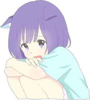 😔 Аниме, Девочка, Кошачьи уши, Плачет, Грустно, Каваий, Милый whatsapp sticker