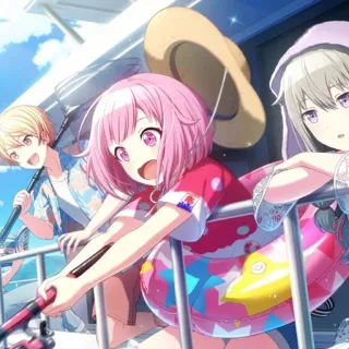 😧 anime, summer, beach, cartoon, characters, animation whatsapp sticker
