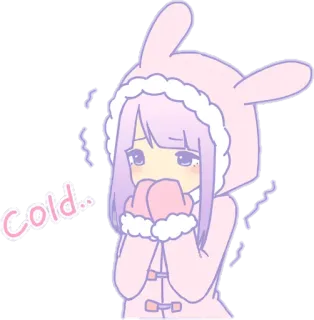 ❄ Cold Anime, Gadis, Dingin, Kelinci, Hoodie, Imut, Kawaii whatsapp sticker