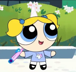 🙂 Bubbles Powerpuff Girls Laser Beam Desenho animado, Bolhas, As Meninas Superpoderosas, Unicórnio, Raio laser telegram sticker