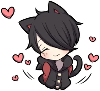 😊 Anime, Katzenjunge, süß, Herzen, Kawaii, Chibi telegram sticker