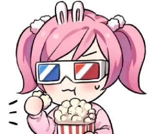 🍿 аниме девушка, попкорн, 3D очки, милый, заячьи ушки, смотрит фильм, закуска telegram sticker