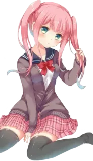 👀 Ragazza anime, Uniforme scolastica, Capelli rosa, Codini, Carino, Cartone animato, Illustrazione telegram sticker