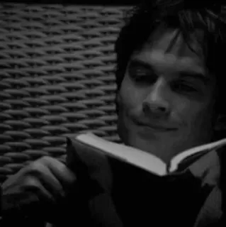 ▪️ Damon Salvatore The Vampire Diaries Ian Somerhalder, czytanie, książka, wampir, przystojny, serial telegram sticker