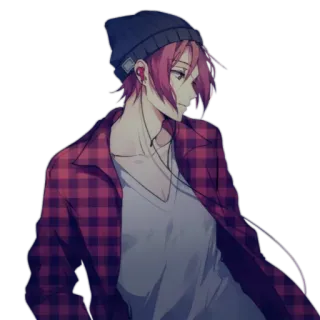 🎧 Estilo anime, Personagem masculino, Gorro, Fones de ouvido, Camisa de flanela whatsapp sticker
