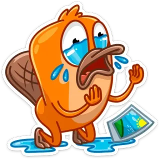 😭 Kreskówka, Dziobak, Płacz, Smutny, Łzy, Emocje, Zwierzę telegram sticker