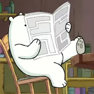 🗞 Ice Bear We Bare Bears Мультфильм, Медведь, Белый медведь, Чтение, Газета, Сидящий whatsapp sticker