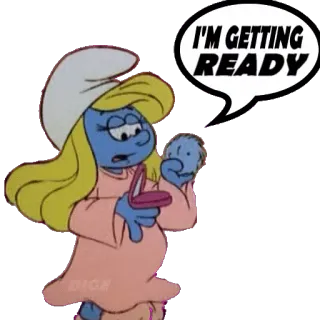 💇 Smurfette I'M GETTING READY puffo, puffetta, cartone animato, trucco, pronta, prepararsi, donna telegram sticker
