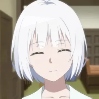 🍁 anime, garota, sorrindo, cabelo branco, cabelo curto telegram sticker