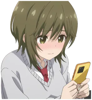 😳 anime, garota, corando, celular, preocupada, desenho animado whatsapp sticker