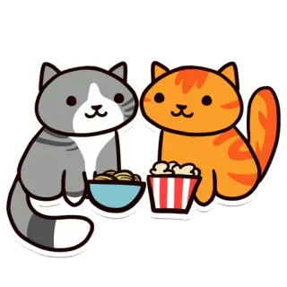🤭 коты, животные, милые, мультфильмы, еда, попкорн, лапша, наклейка whatsapp sticker