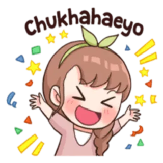 🎊 Chukhahaeyo 漫画, 星, 可愛い, お祝い, 女の子 whatsapp sticker