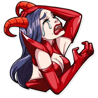 😭 дьявол, демон, плачущий, женщина, персонаж, мультфильм telegram sticker